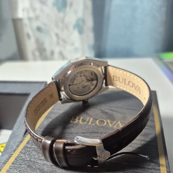 Bulova Surveyor Automatic Green Dial Brown Leather Strap Watch 39mm - 96B427